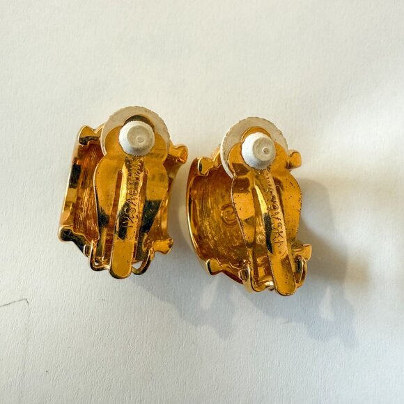 Vintage Swarovski Clip-On Earrings Pave Rhinestone Gold-Tone Statement Jewelry - Picture 2 of 4